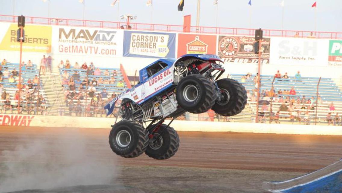 Fan-favorite &#39;Eve of Destruction&#39; Monster Truck Nationals will wrap up Lucas Oil Speedway season Oct. 21