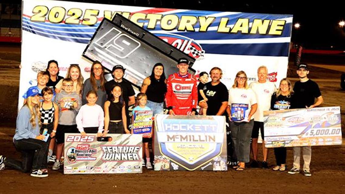 Clinton Boyles Celebrates Checkers in Night One of Hockett/McMillin Memorial with POWRi 410 Outlaw Sprints