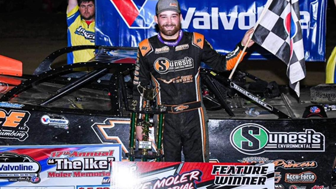 Josh Rice registered the $5,000 Valvoline Iron-Man American Late Model Series win at Ohio&#39;s Moler Raceway Park on Friday, Sept. 13.