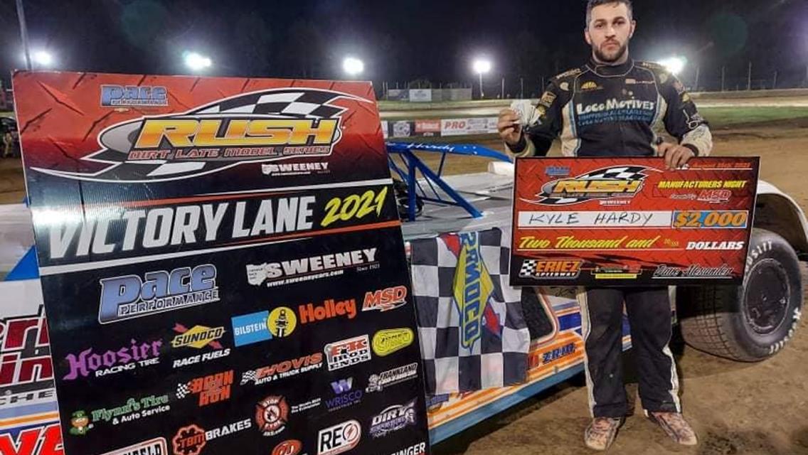 KYLE HARDY GOES 2-FOR-2 AT ERIEZ IN 2021 PACE RUSH LATE MODEL FLYNN&#39;S TIRE/BORN2RUN LUBRICANTS TOUR EVENTS; VICTORY WORTH $3000 THANKS TO $1000 FROM N