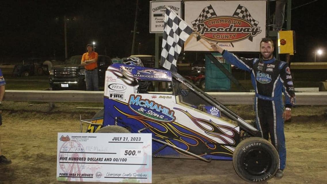 Mark McMahill Manages POWRi IMRA Win at Champaign County Speedway