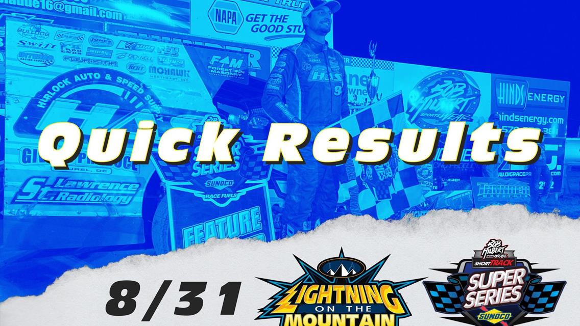 LIGHTNING ON THE MOUNTAIN™ RESULTS SUMMARY  THUNDER MOUNTAIN SPEEDWAY AUGUST 31, 2021