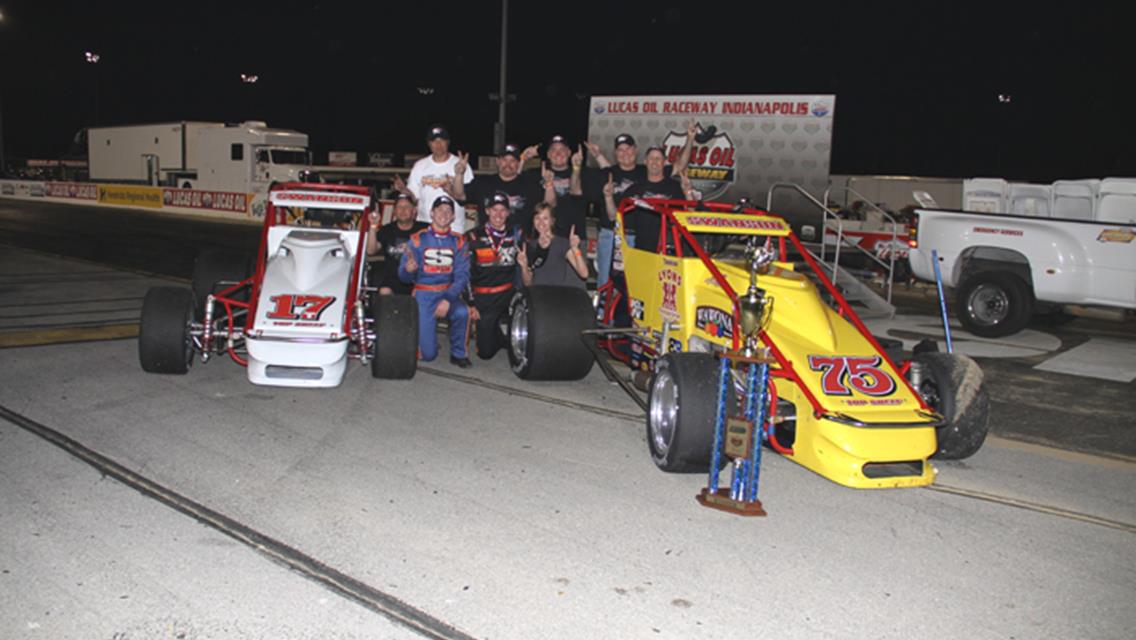 TK Motorsports in Lucas Oil Raceway Victory Lane after brothers Kody and Tanner finished 1st and 2nd in the season opener of &quot;Thursday Night Thunder.&quot; John Mahoney Photo