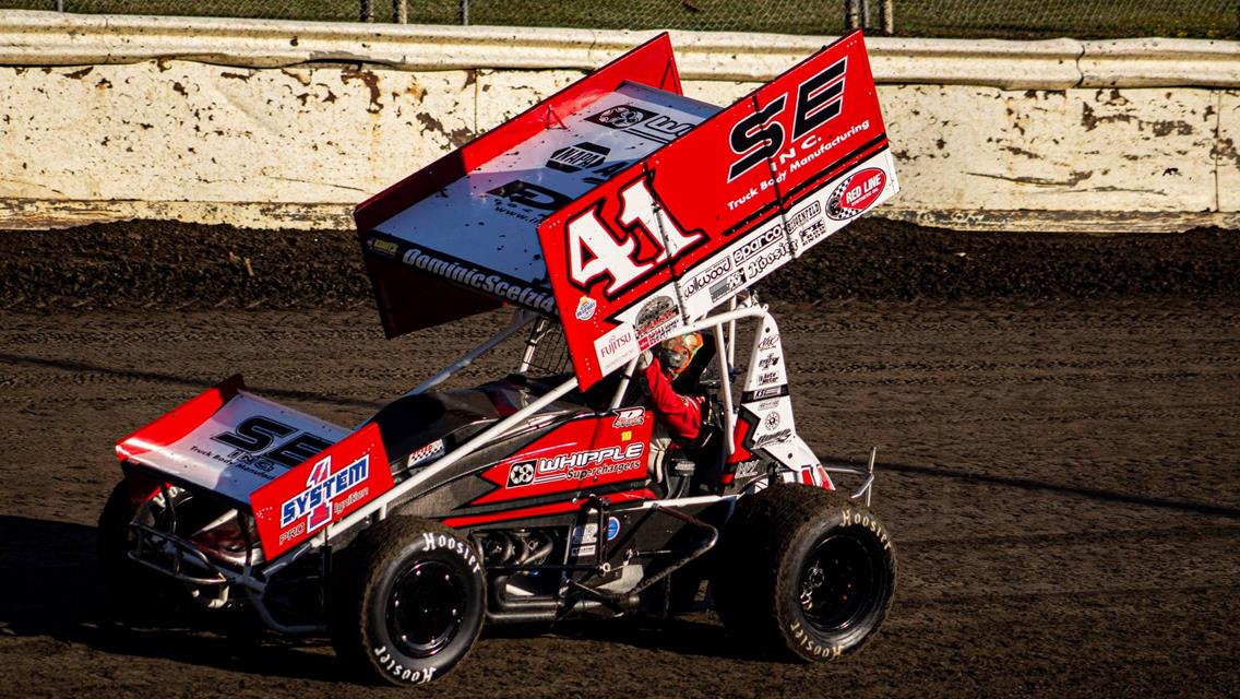 Dominic Scelzi Leads First Career World of Outlaws Feature Laps Before Earning Top-10 Finish