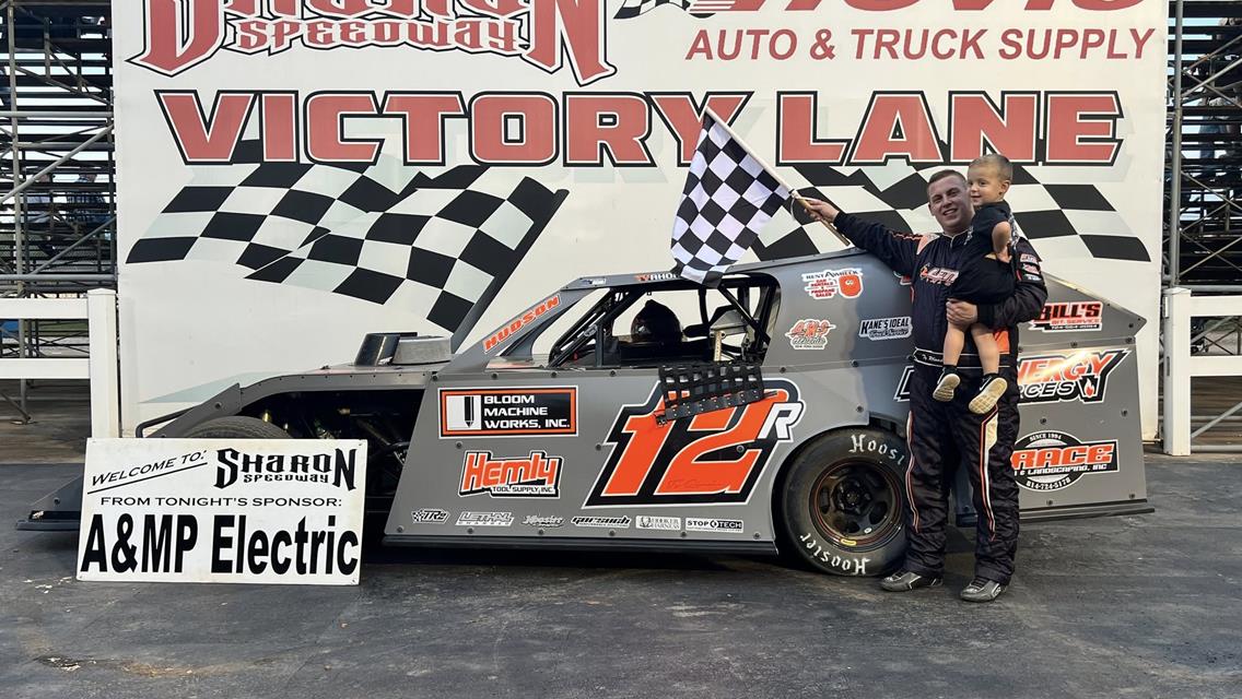 HARD FOUGHT UMP MOD WIN FOR RHOADES; 1ST EVER SHARON WINS FOR KOCUBA (STOCKS), WARNER (ECONO MODS) &amp; KREPPS (CROWN VICS); WOLBERT 3-FOR-4 IN RUSH MODS