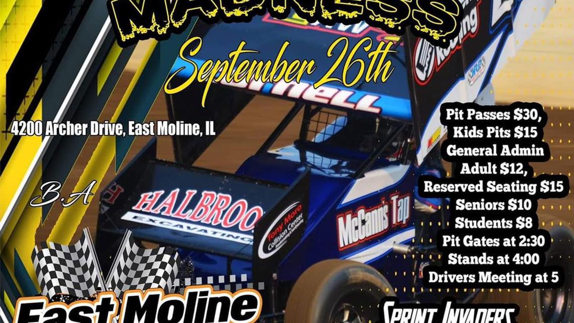 $5,000 Fall Haul at 34 Raceway Saturday; Sunday at East Moline Highlight Sprint Invaders Final Weekend!