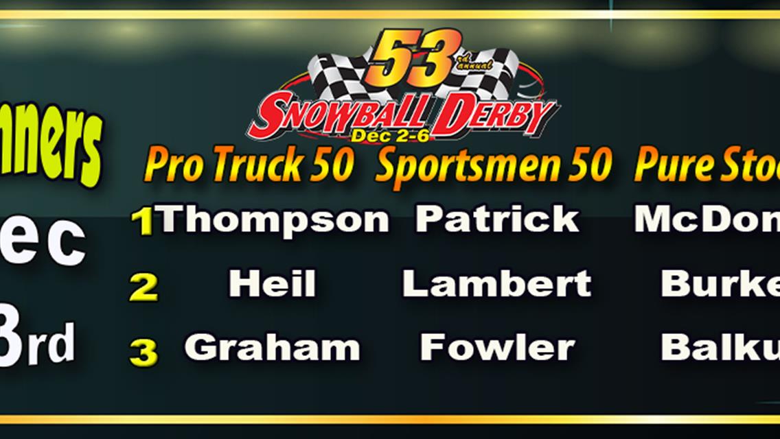 A Mobile Sweep; 14 Year Old Grant Thompson Takes Pro Truck 50; James Patrick Wins Sportsmen; McDonald in Pure Stocks