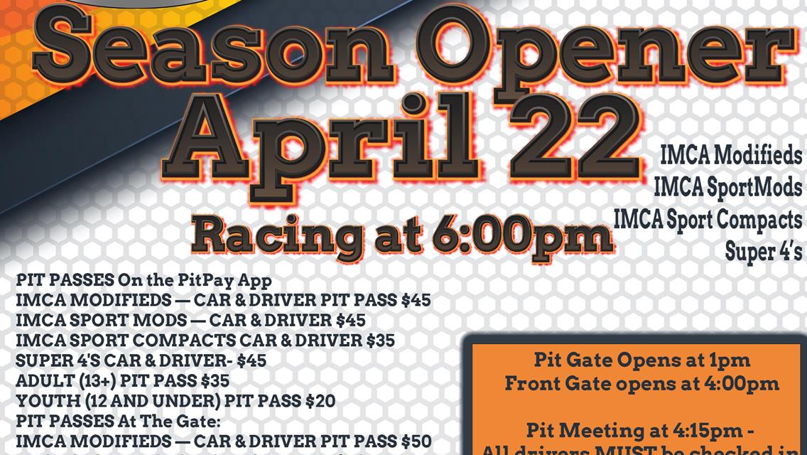 Season Opener this Saturday Night 4/22