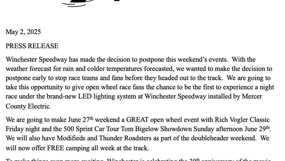 Rich Vogler Classic Postponed for Huge Double-Header Weekend in June