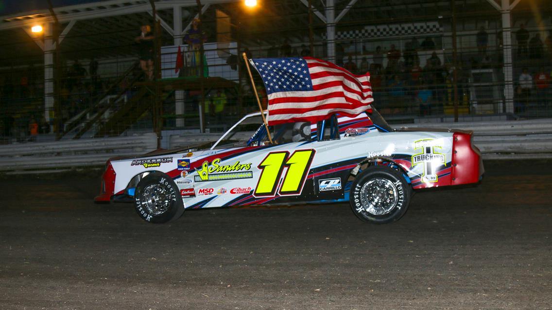 On Thursday night, Norman County Raceway honored fallen Grand Forks Police Department officer, Cody Holte, before the Stock Car feature. Kalvin Kesselberg (pictured), a cousin of Holte, led the field during Lap of Silence.