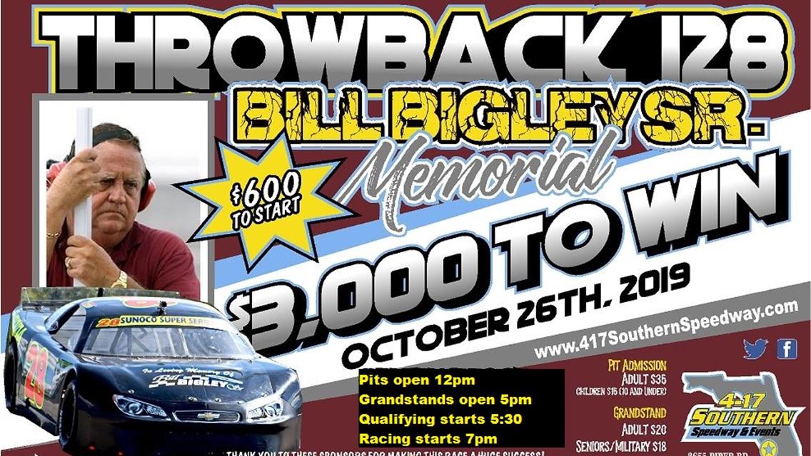 Billy Bigley Sr 128 lap Super Late Model Memorial &amp; Halloween for the kids