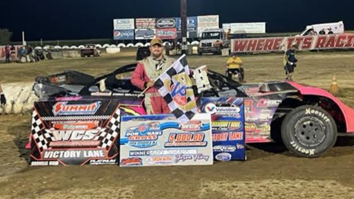 Rusty Schlenk in victory lane at Wayne County Speedway after securing the Valvoline American Late Model Iron-Man Series fueled by VP weekend sweep on Saturday at Wayne County Speedway. (Nate Scharver Race Photos)