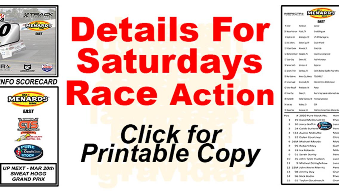 Who, When and all you need to enjoy the ARCA 200 this Saturday.  Click for printable version.