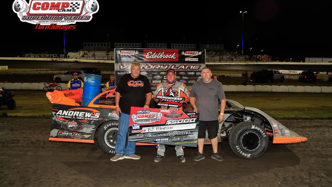 B.J. Robinson rallied from 13th to win the $5,000 CCSDS feature at Arrowehead Speedway on Sept. 14.