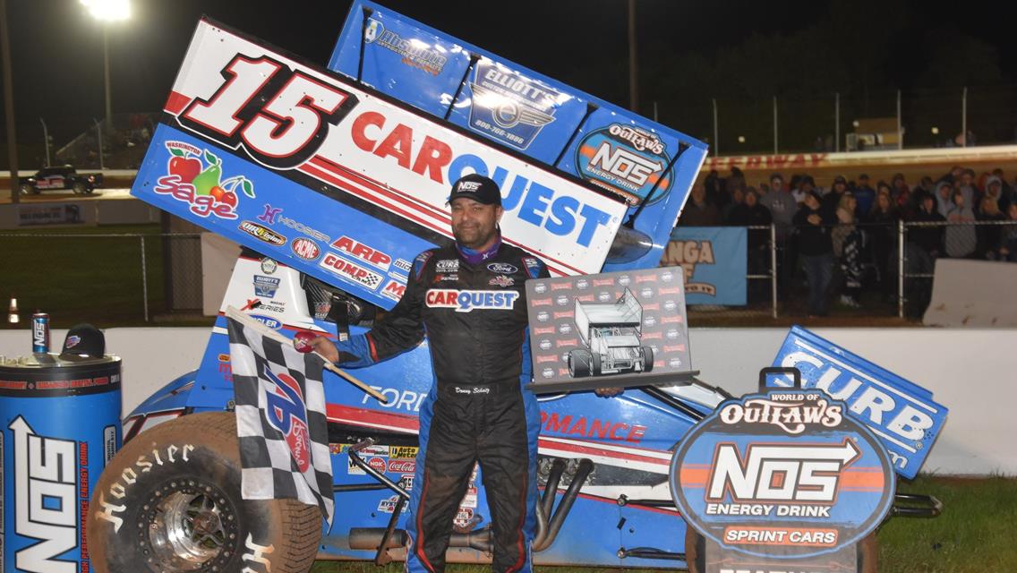 1ST CAREER SHARON &quot;410&quot; SPRINT CAR WIN FOR DONNY SCHATZ COMES IN $10,000 WORLD OF OUTLAWS THRILLER; PRO STOCKS TO TIM BISH FOR 1ST TIME