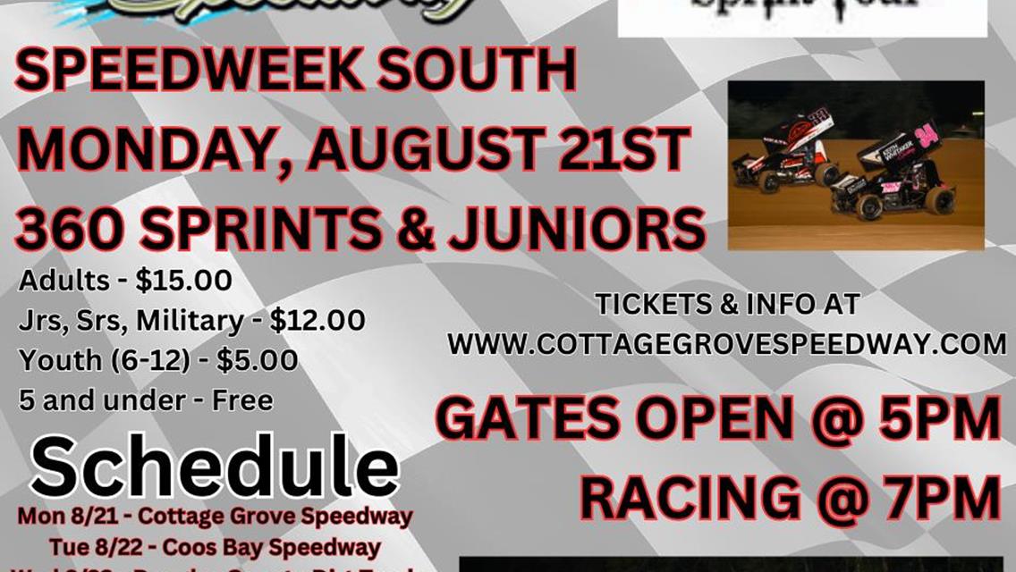 RACING RETURNS TO COTTAGE GROVE SPEEDWAY MONDAY, AUGUST 21ST WITH THE BIGGEST NAMES IN 360 RACING!!