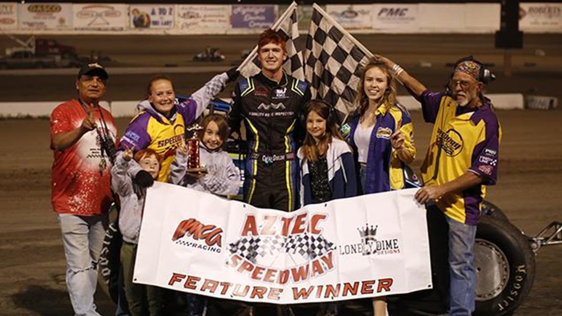 Colt Treharn and Caleb Stelzig Win Weekend Features with POWRi NMMRA at Aztec Speedway