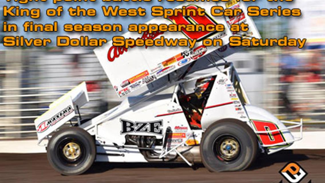 Tight point battle resumes for the King of the West Sprint Car Series in final season appearance at Silver Dollar Speedway on Saturday