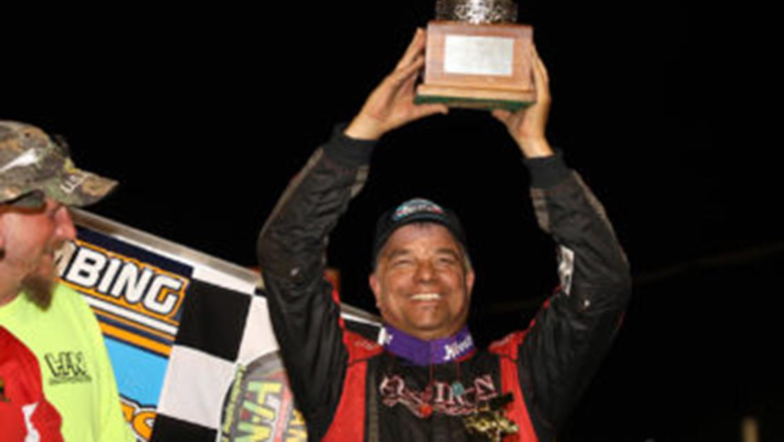 Lance Dewease out duels Donny Schatz for the Morgan Cup at Williams Grove Speedway