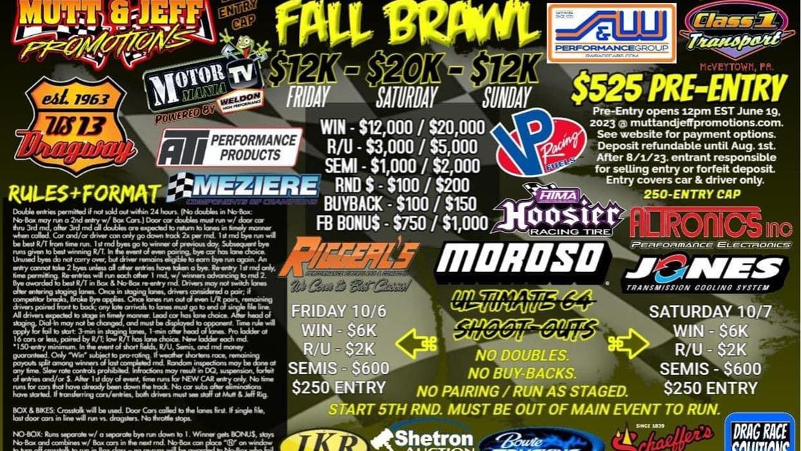 Mutt &amp; Jeff Fall Brawl coming Oct. 6th-8th