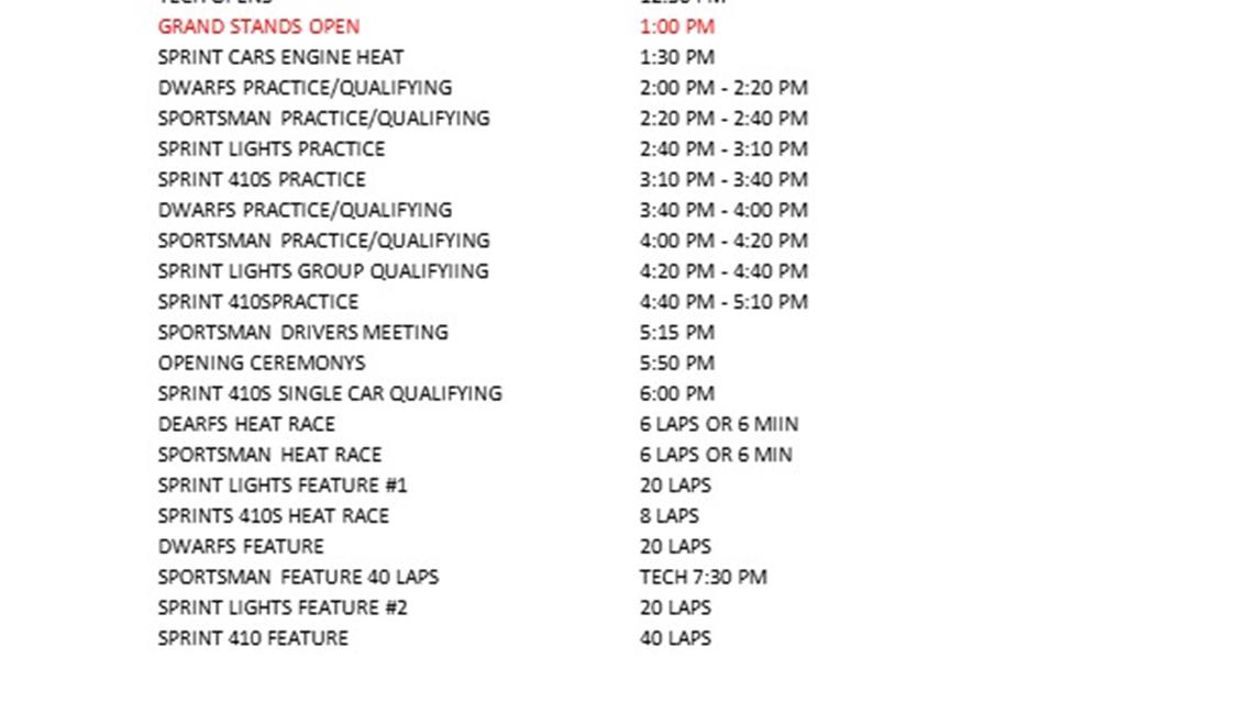 Race Day Itinerary for June 21st
