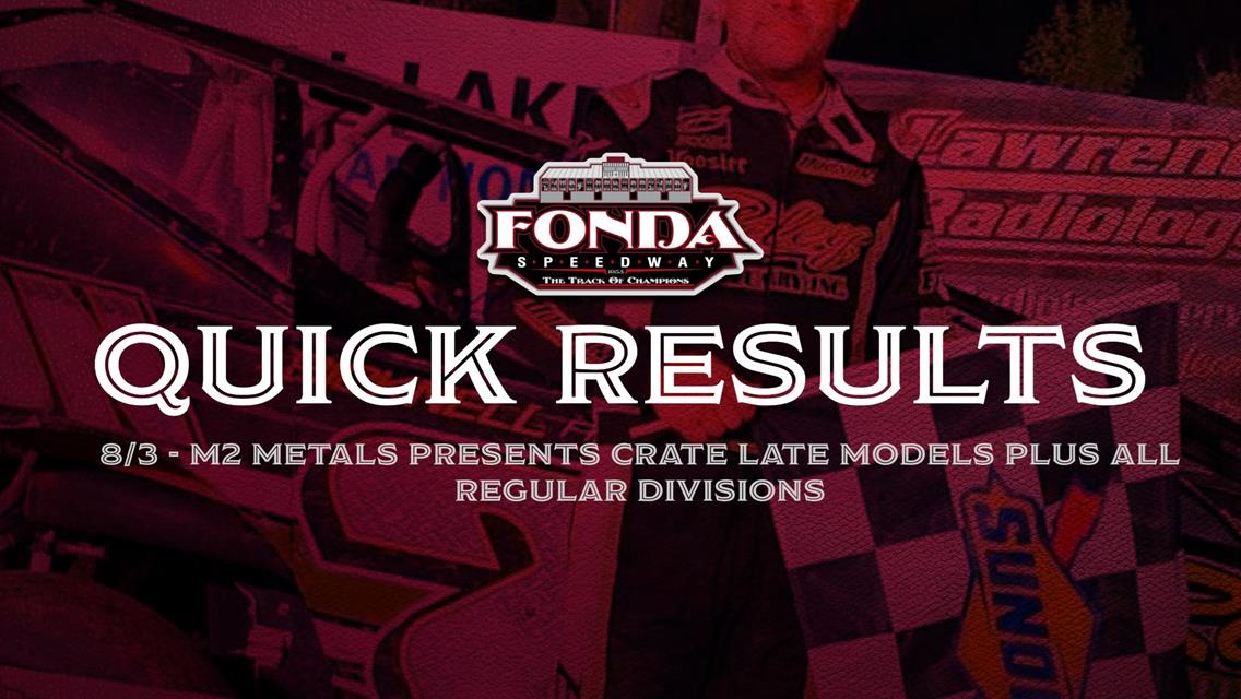 Fonda Speedway Quick Results 8/3/2024