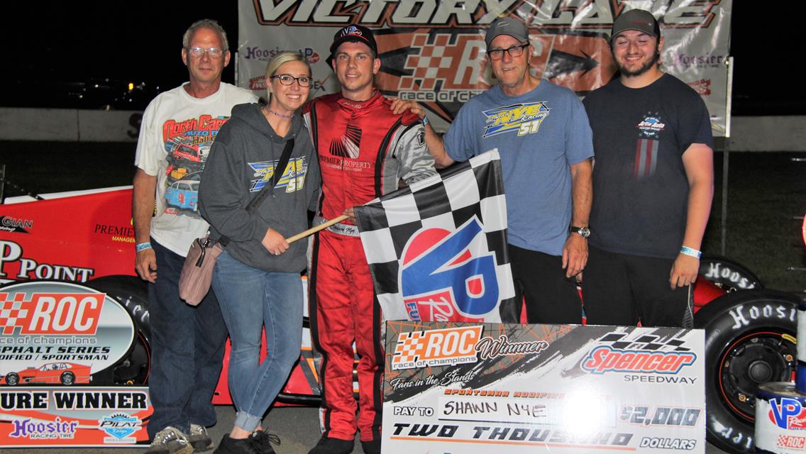 SHAWN NYE TRIUMPHS IN ROC SPORTSMAN FANS IN THE STANDS 35 AT SPENCER SPEEDWAY