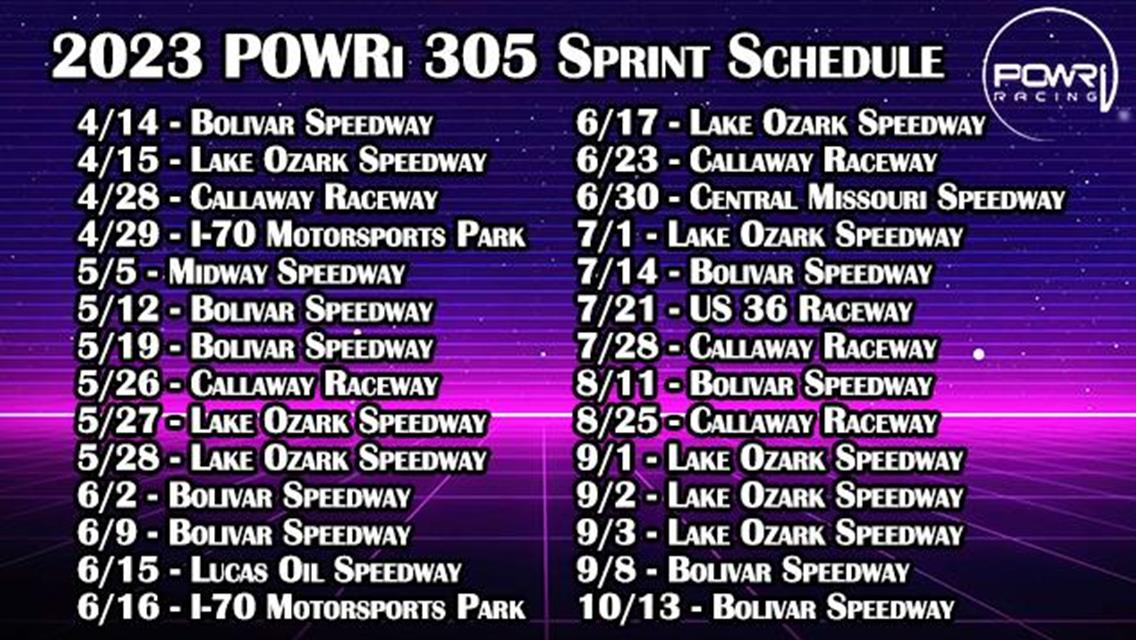 POWRi 305 Sprint 2023 Season Schedule