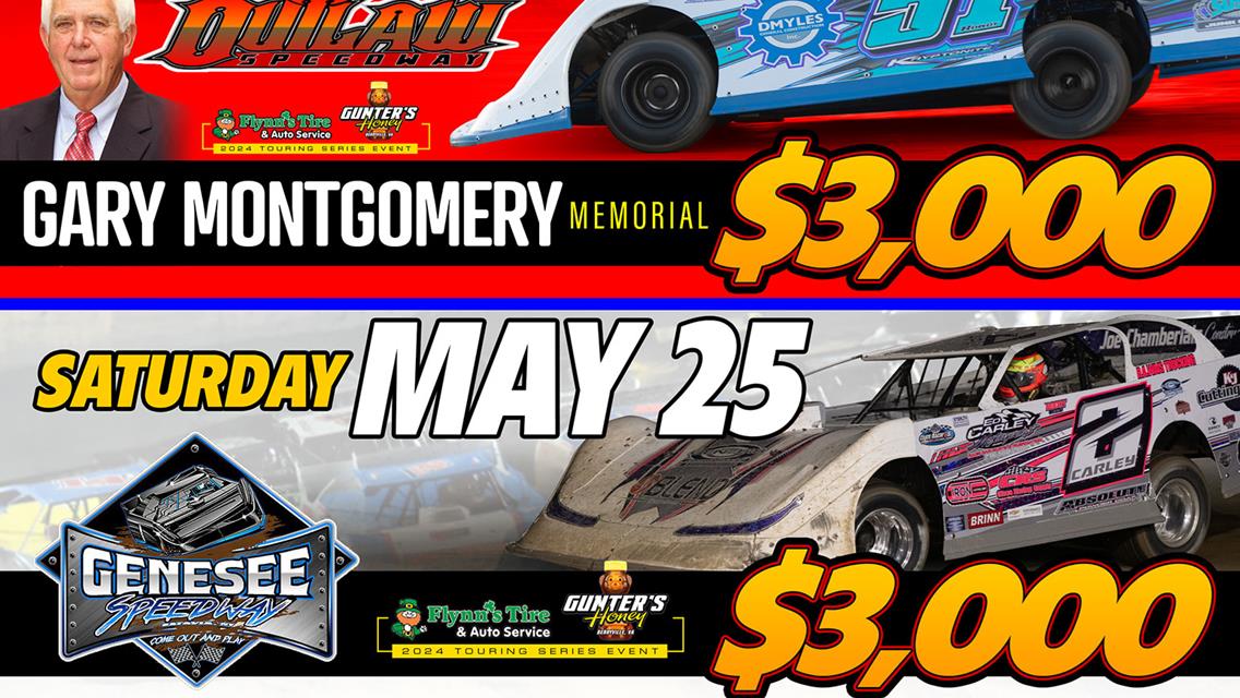 TRIPLEHEADER WEEKEND FOR HOVIS RUSH LATE MODEL FLYNN&#39;S TIRE/GUNTER&#39;S HONEY TOUR; FRIDAY AT OUTLAW FOR &quot;GARY MONTGOMERY MEMORIAL&quot; FOLLOWED BY GENESEE O
