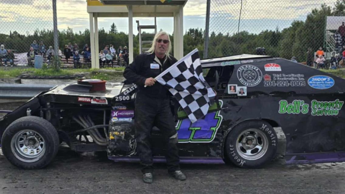 Edward Bell took home the Midwest Modified feature at Lake of the Woods Speedway on Sunday, August 24.
