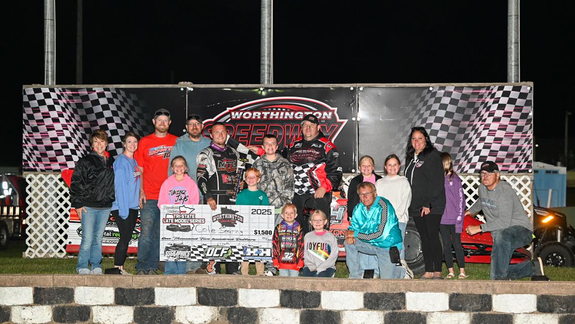 Cole Searing bagged a $1,500 Repairable Vehicles.com Tri-State Series victory at Worthington Speedway on Saturday, August 23.