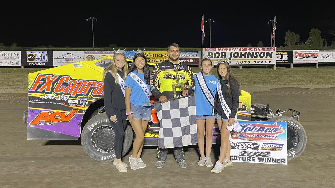 First ever DIRTcar 358 checkered flag to Taylor Caprara at Can Am