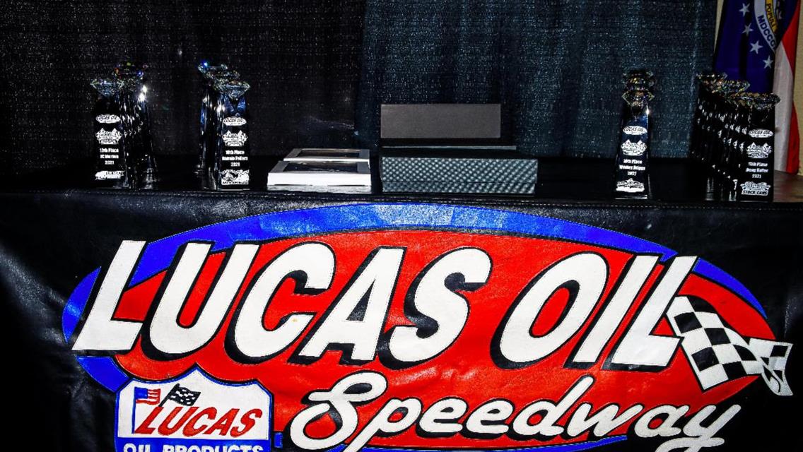 Bill Allen receives Forrest Lucas Lifetime Achievement Award during Lucas Oil Speedway Championship Banquet