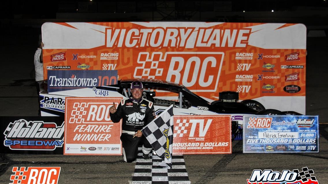 PATRICK EMERLING SCORES HOMETOWN WIN IN “TRANSITOWNE 100” AT HOLLAND SPEEDWAY WITH RACE OF CHAMPIONS MODIFIED SERIES