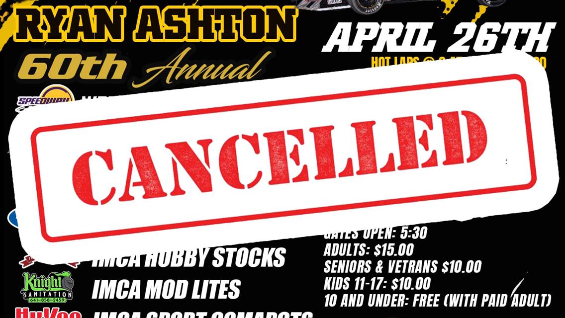 Mother Nature wins again Races for April 26th are Cancelled
