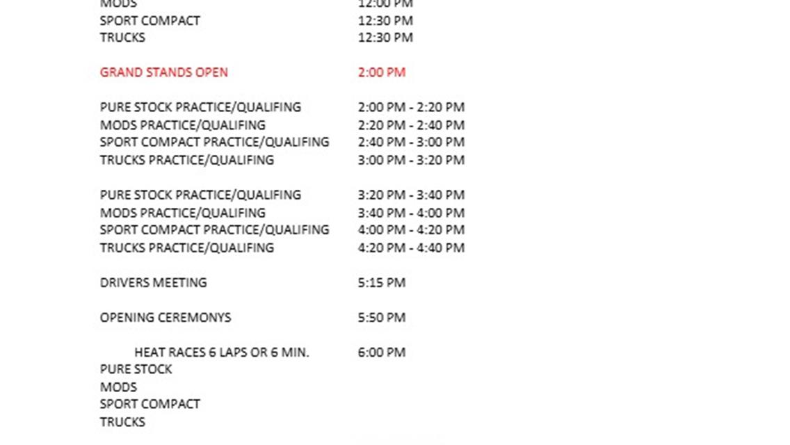 Race Day Itinerary for May 31st