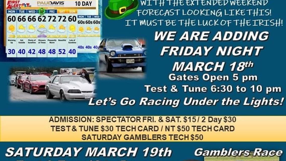 Track Adds Additional Test and Gambler Race Friday