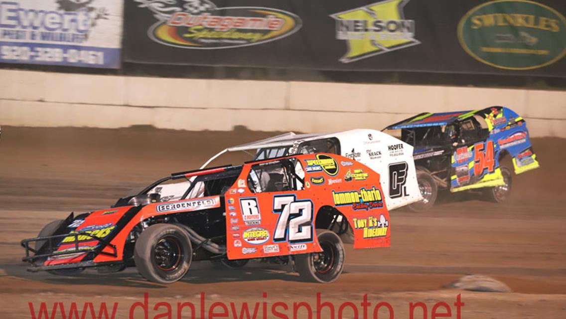 IMCA Sport Mod Rookie Coy Vlies cashes in at Outagamie Speedway.