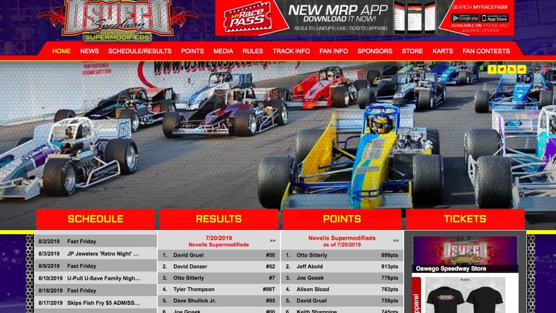 Oswego Speedway Launches All New Website; Mobile Friendly Option and More Included