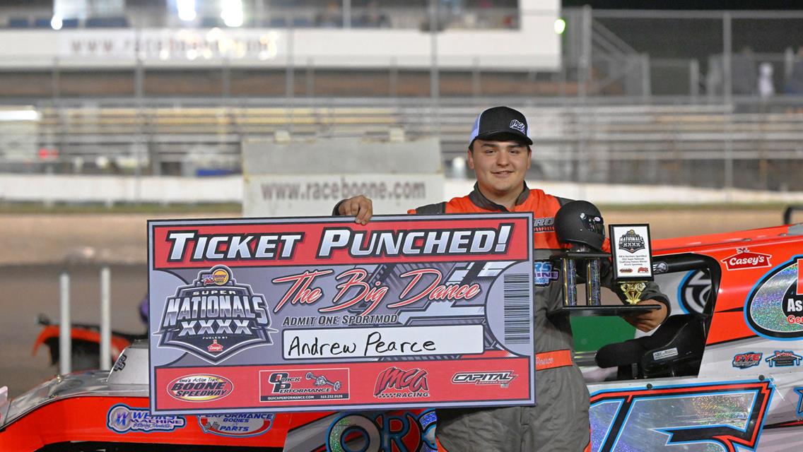 Pearce makes textbook run to checkers in IMCA Super Nationals SportMod qualifier