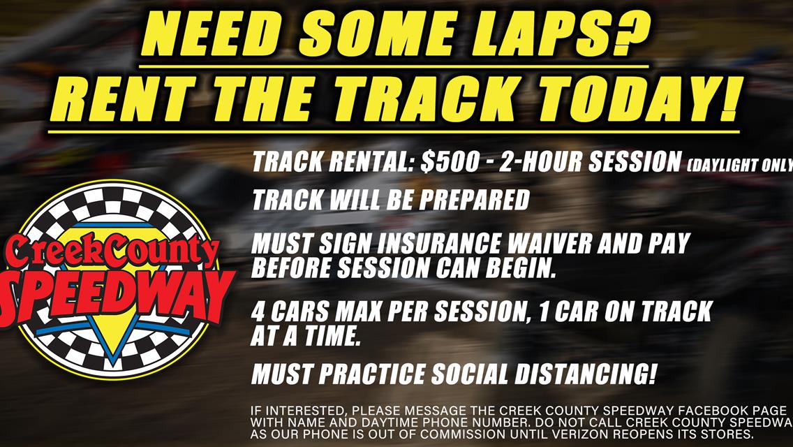 Creek County Speedway Offering Private Track Rentals