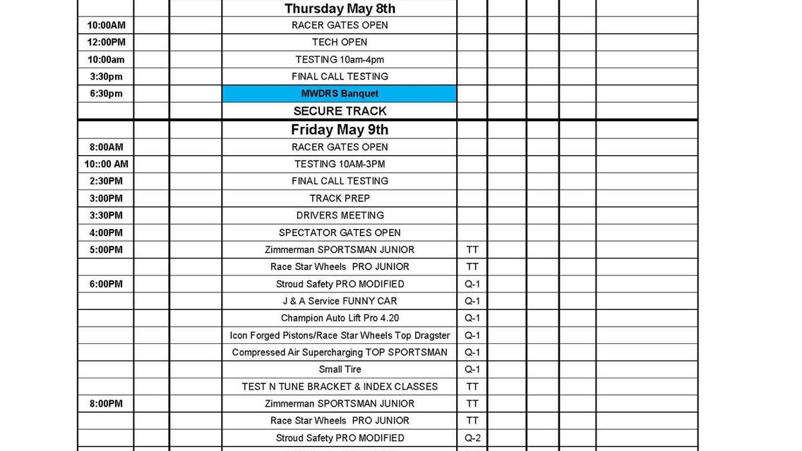 Schedule of Events for the Throwdown in T-Town Spring 2025!!