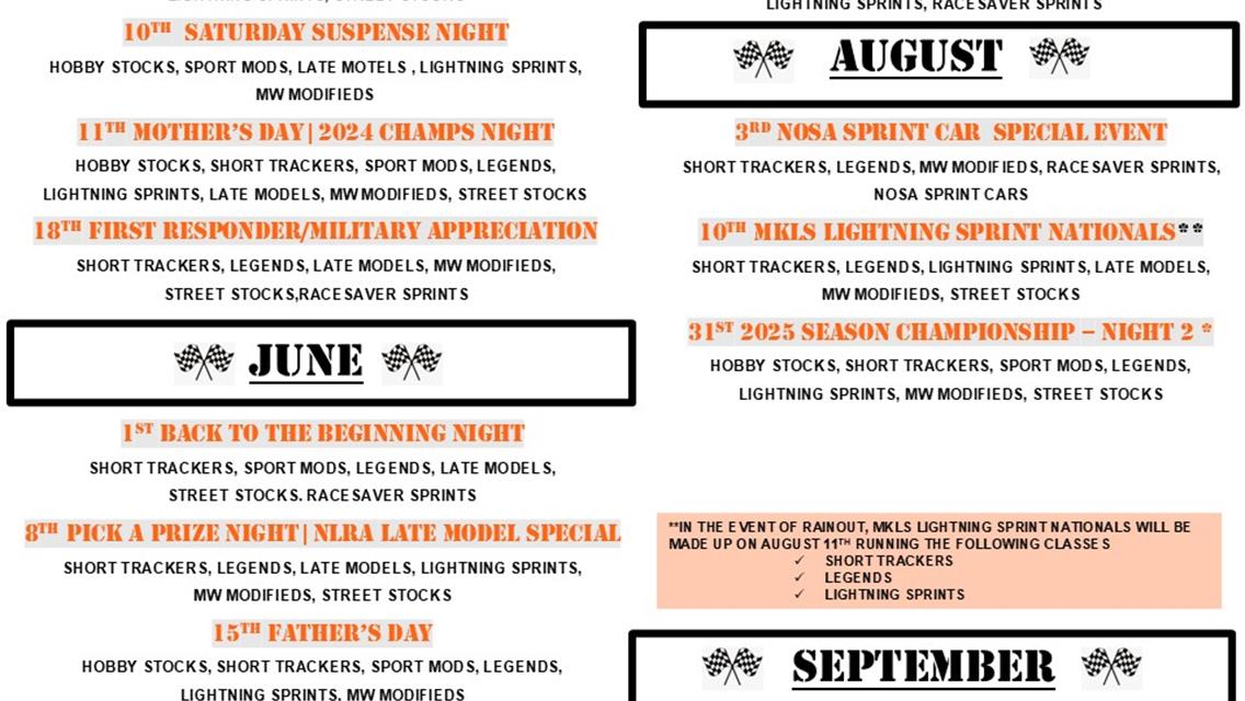 2025 BRS Race Schedule
