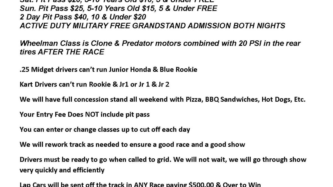 SATURDAY RACE LINEUPS &amp; GENERAL INFORMATION NOW POSTED!