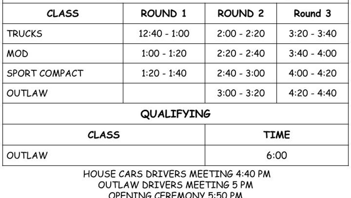 Race Day Schedule Camp Owosso 100