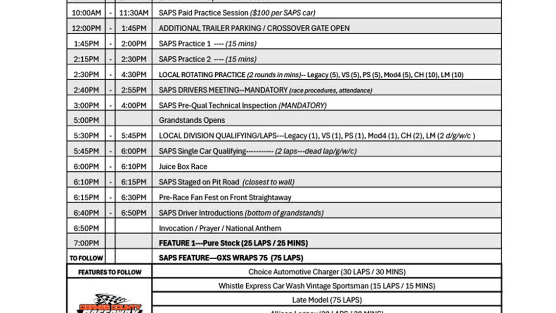 Orange County Speedway Schedule