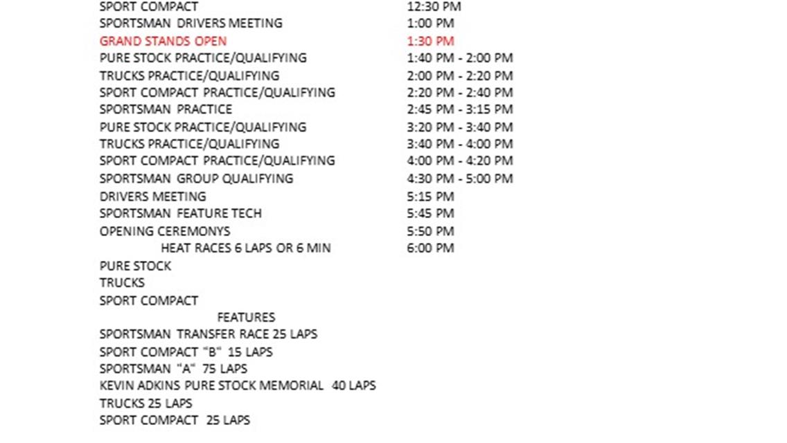 June 28th Race Day Schedule