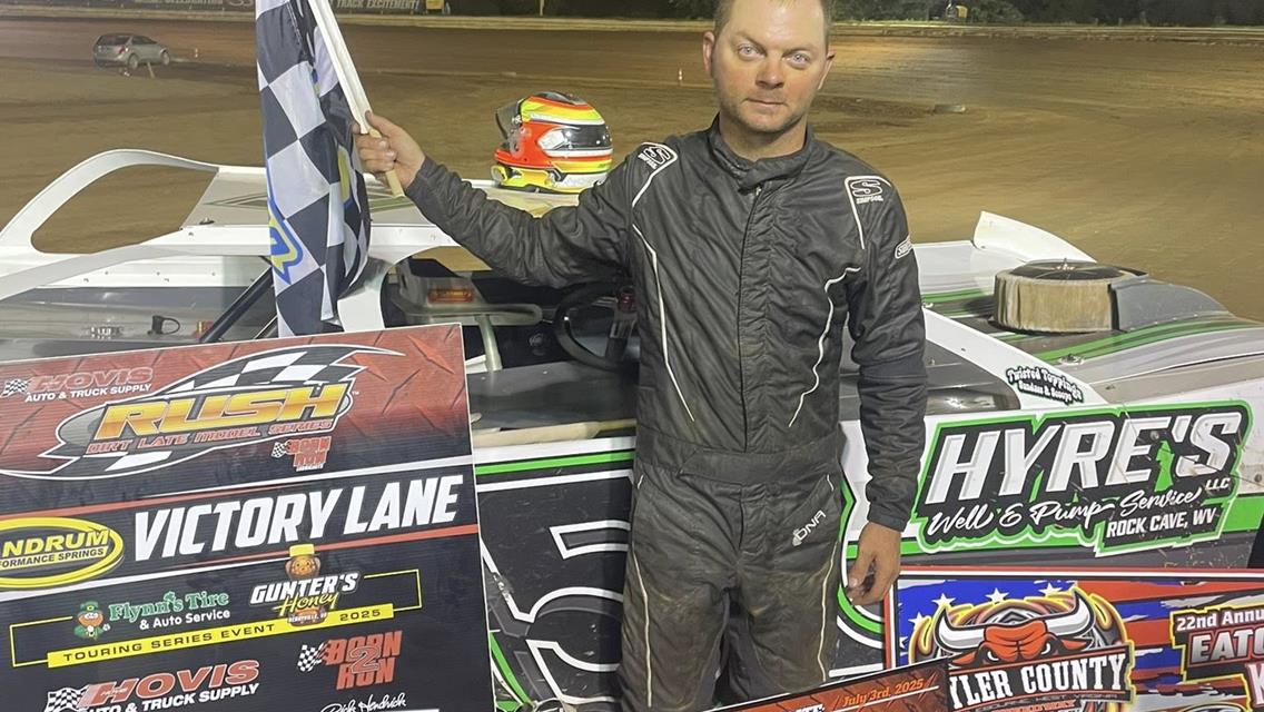 KYLE THOMAS DEFENDS HOME TURF AT TYLER COUNTY WITH HIS 1ST CAREER HOVIS RUSH LATE MODEL FLYNN’s TIRE/GUNTER’S HONEY TOUR VICTORY WORTH $4000