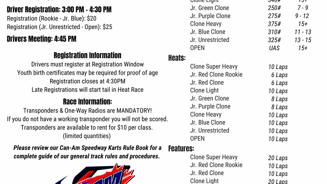 Weekend Preview for Can-Am Karts!
