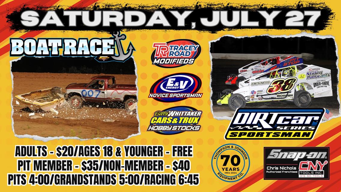 World Famous Boat Race &amp; DIRTcar Sportsman Series take center stage Saturday at Fulton Speedway